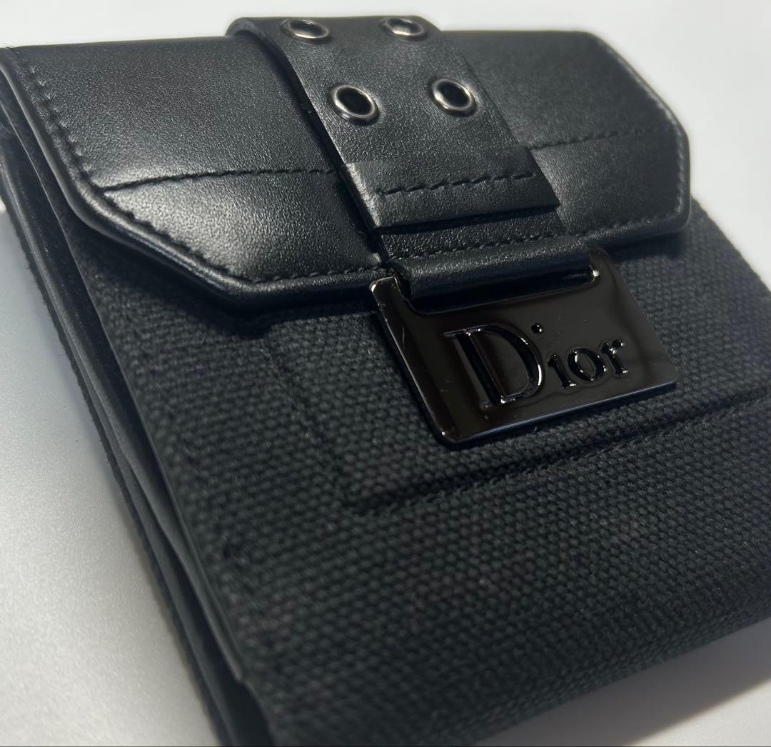 ディオール 二つ折り 財布 ヴィンテージ 黒 ロゴプレート