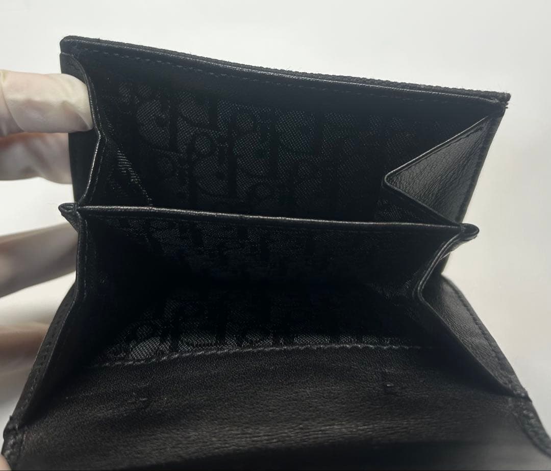 ディオール 二つ折り 財布 ヴィンテージ 黒 ロゴプレート