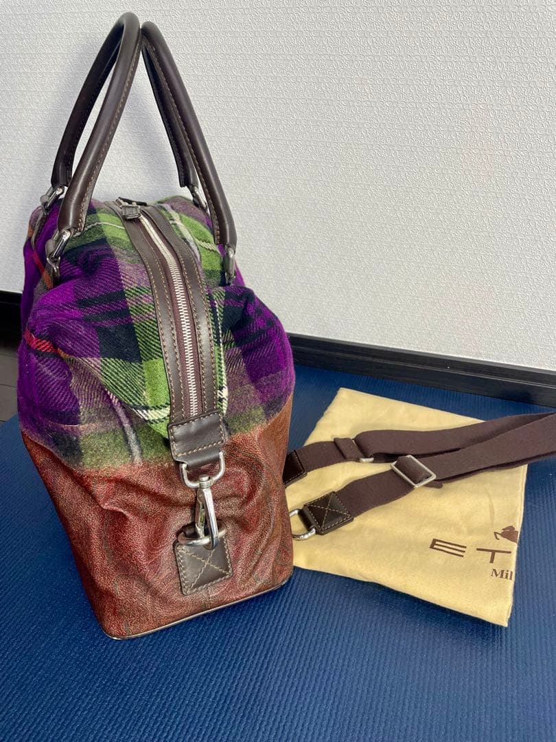 美品　ETRO エトロ 2ウェイボストンバッグ PVC+レザー+ウール
