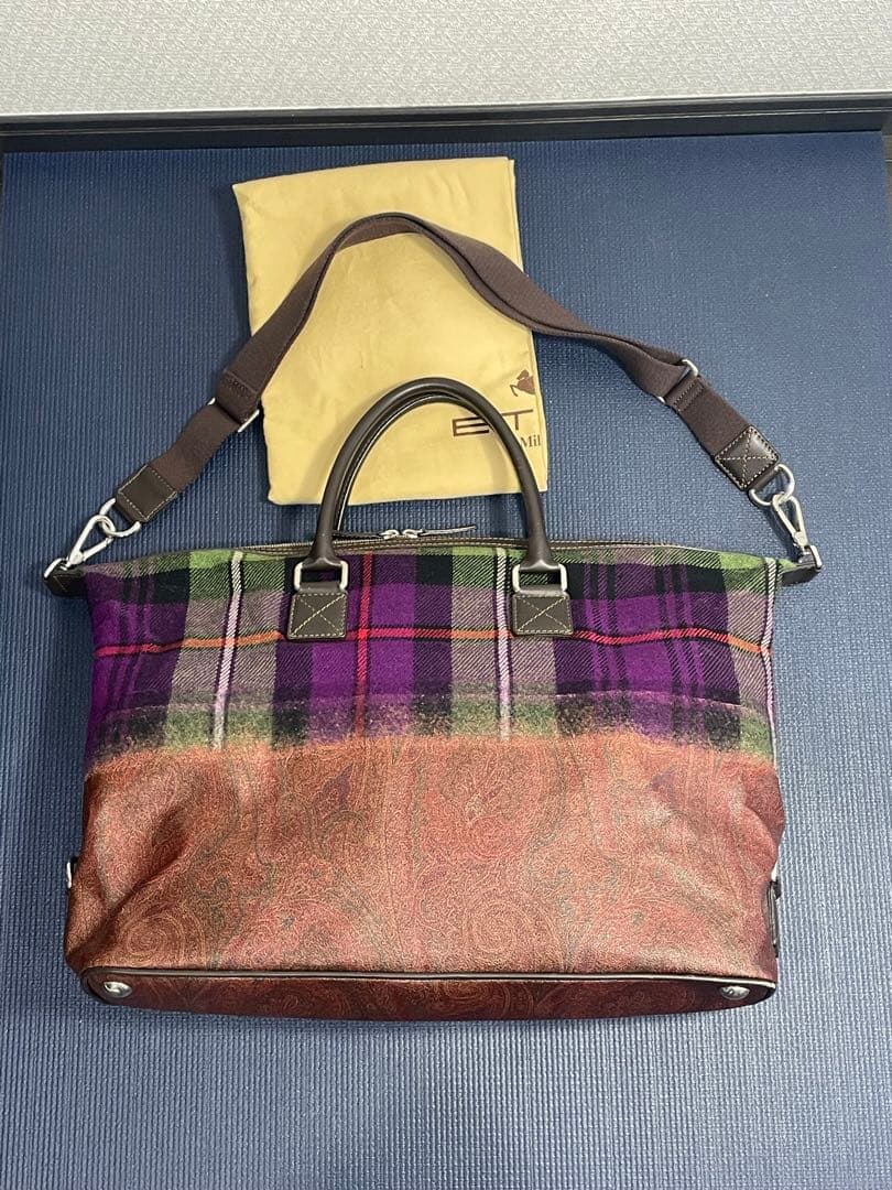 美品　ETRO エトロ 2ウェイボストンバッグ PVC+レザー+ウール