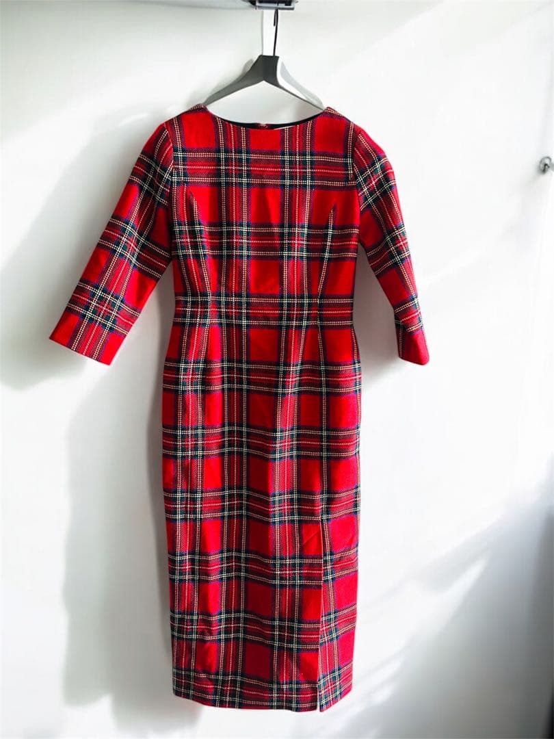 JENNE フレンチレトロチェック七分袖ワンピース M