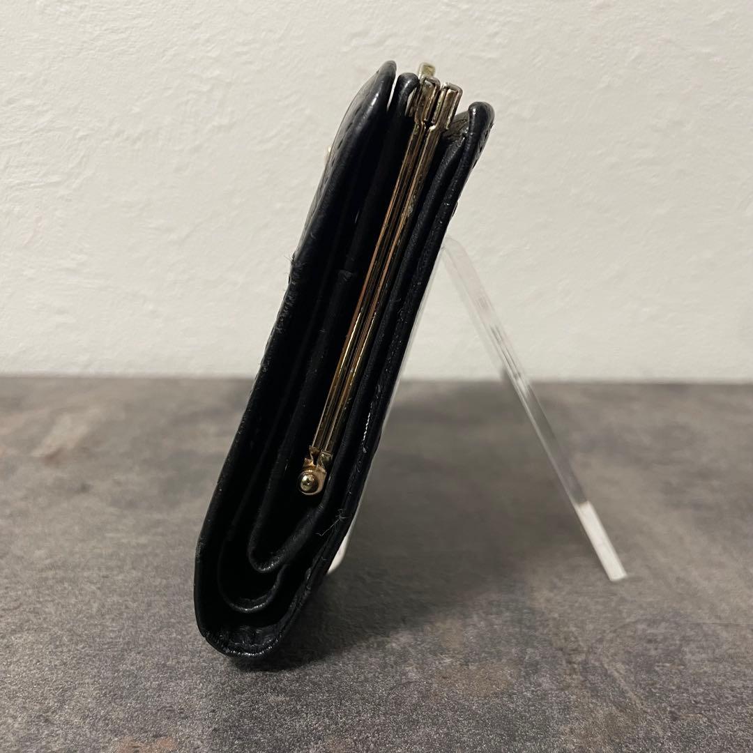 VERSACE ヴェルサーチ 黒 レザー 二つ折り財布 金具付き がま口