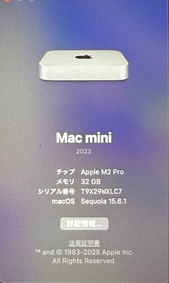 Apple Mac mini M2 Pro 32GBメモリ 512GB SSD