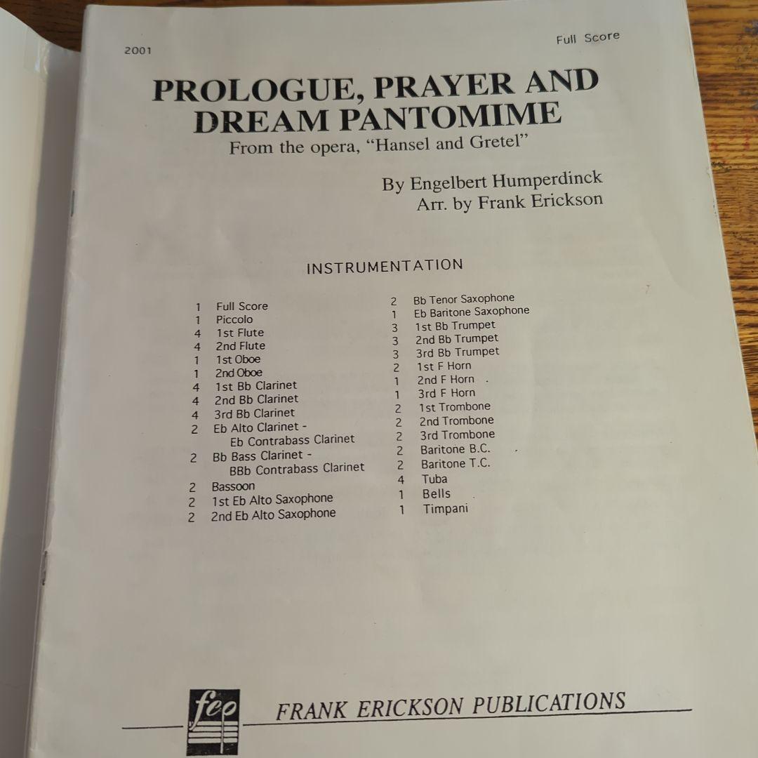 吹奏楽楽譜PROLOGUE PRAYER AND DREAM PANTOMINE