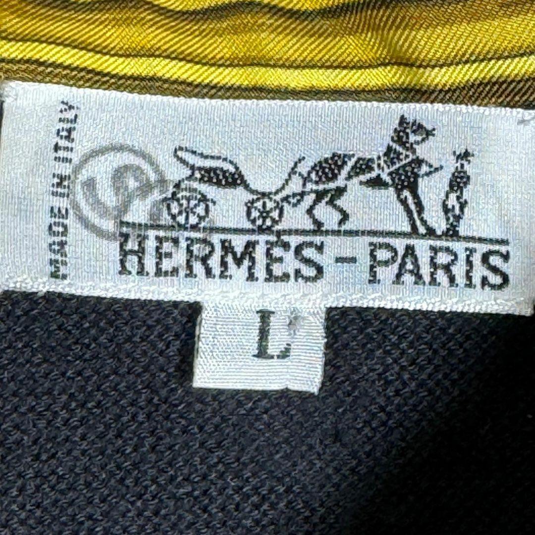 『HERMES』エルメス (L) 総柄ニット切替ポロシャツ