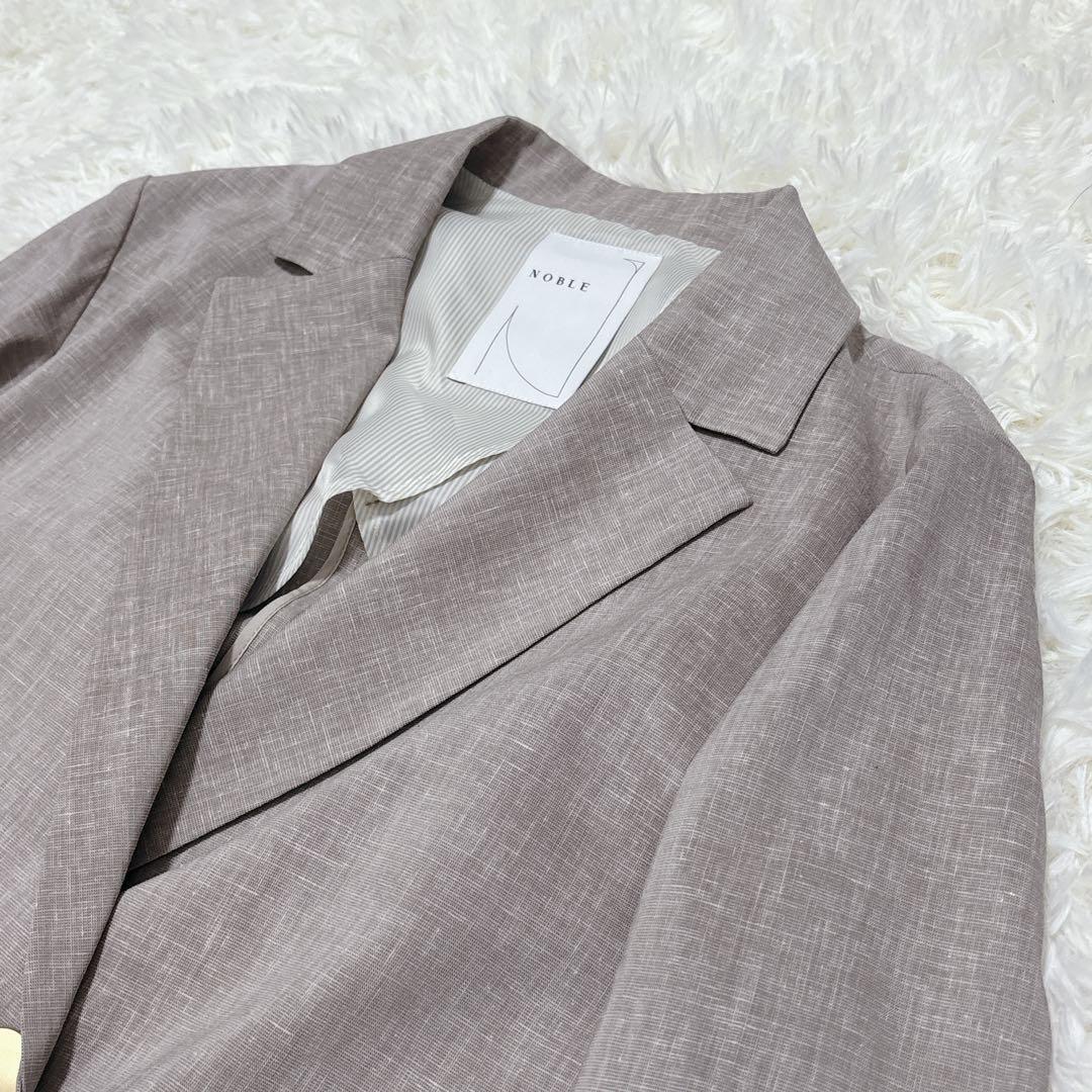 美品☆NOBLE　麻ストレッチダブルブレストジャケット　金ボタン　38