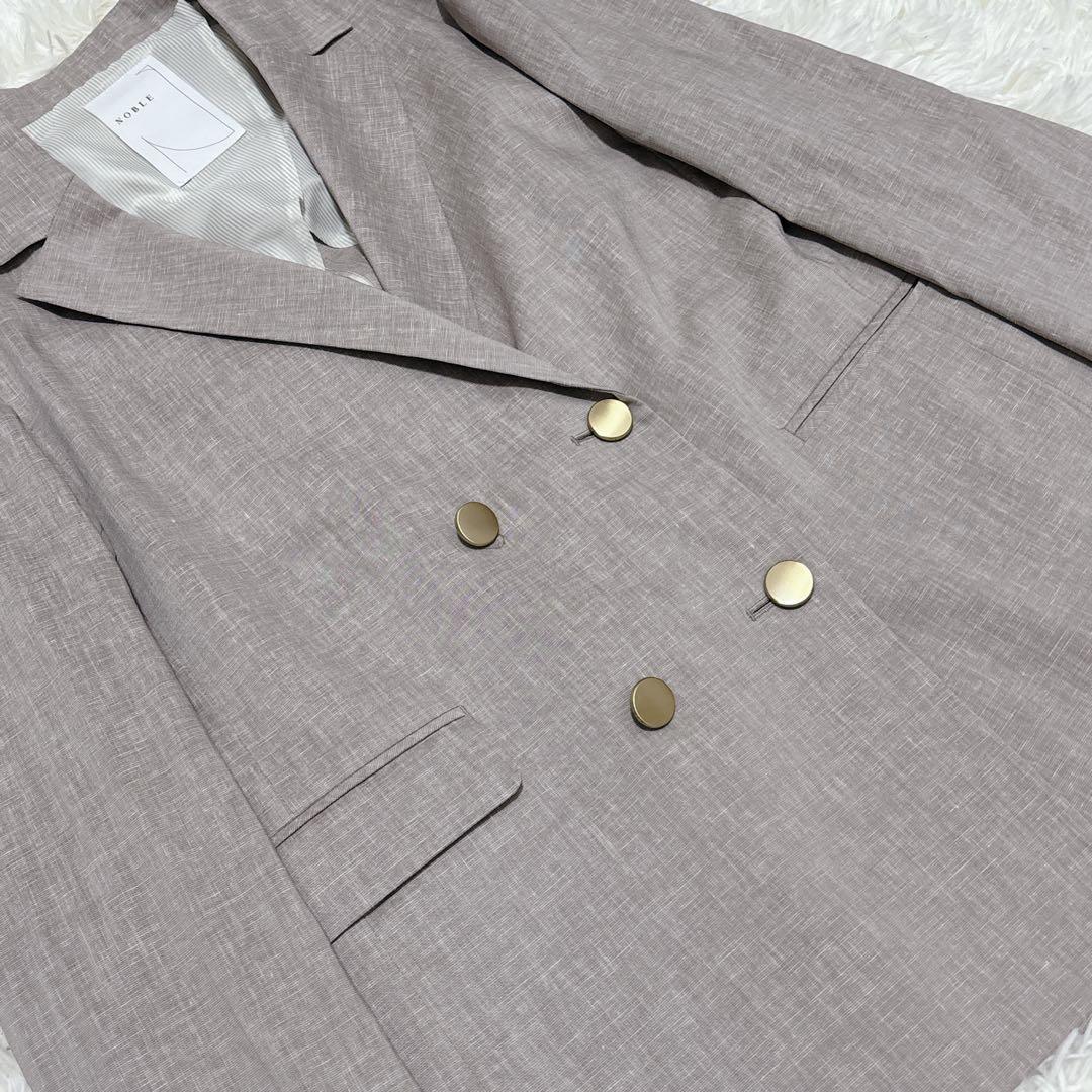 美品☆NOBLE　麻ストレッチダブルブレストジャケット　金ボタン　38