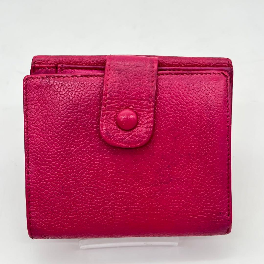 CHANEL 二つ折り財布 ココマーク キャビアスキン Wホック ピンク レザー