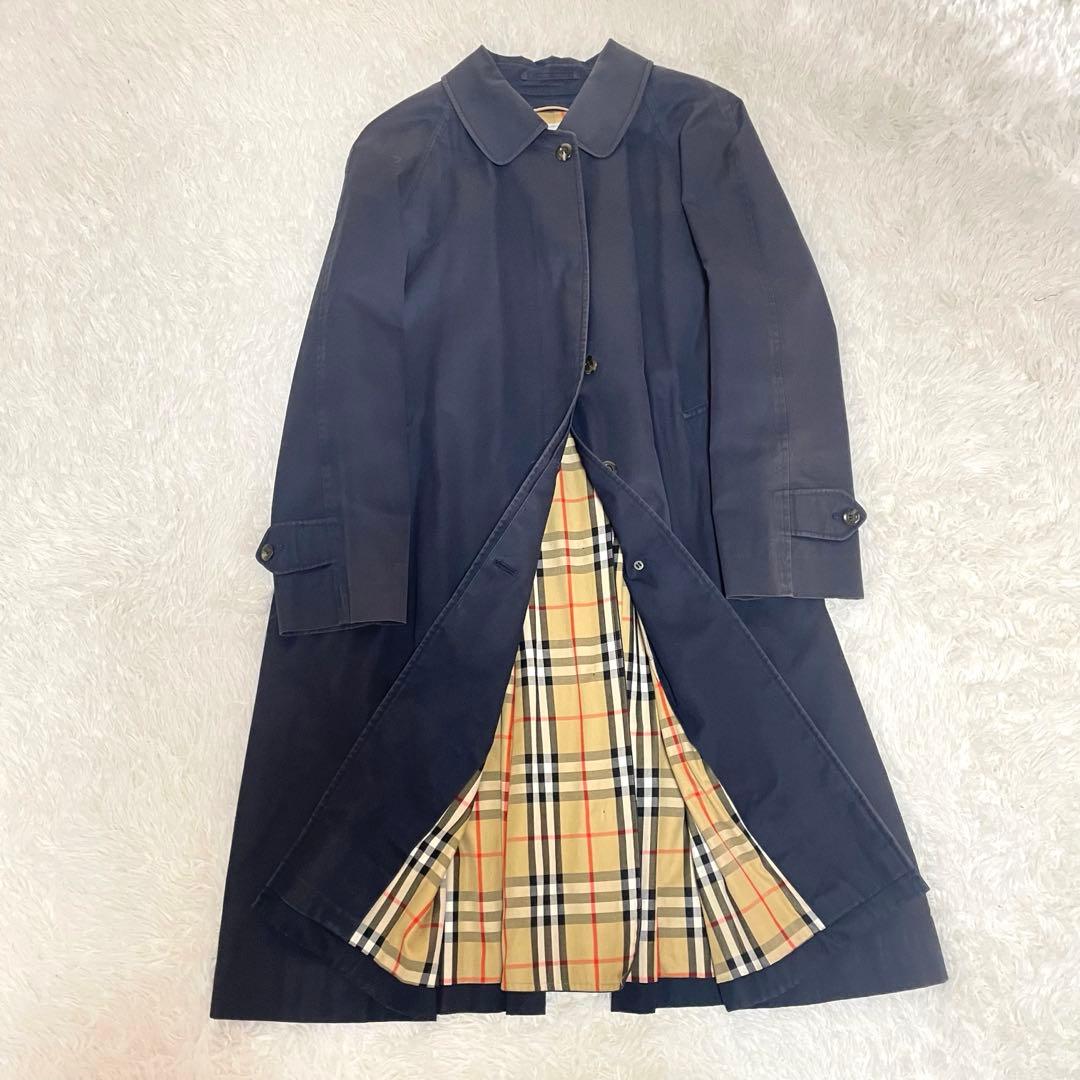 希少✨️BURBERRYs ヴィンテージ ノバチェック ステンカラーコートロング紺