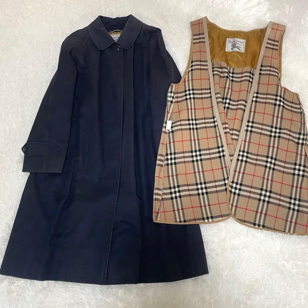 希少✨️BURBERRYs ヴィンテージ ノバチェック ステンカラーコートロング紺