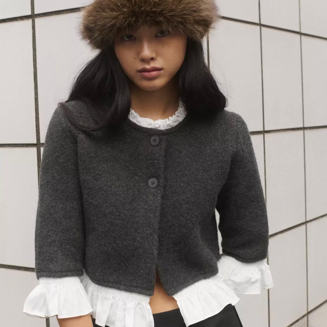美品　ZARA ザラ ポプリンコンビニットジャケット S