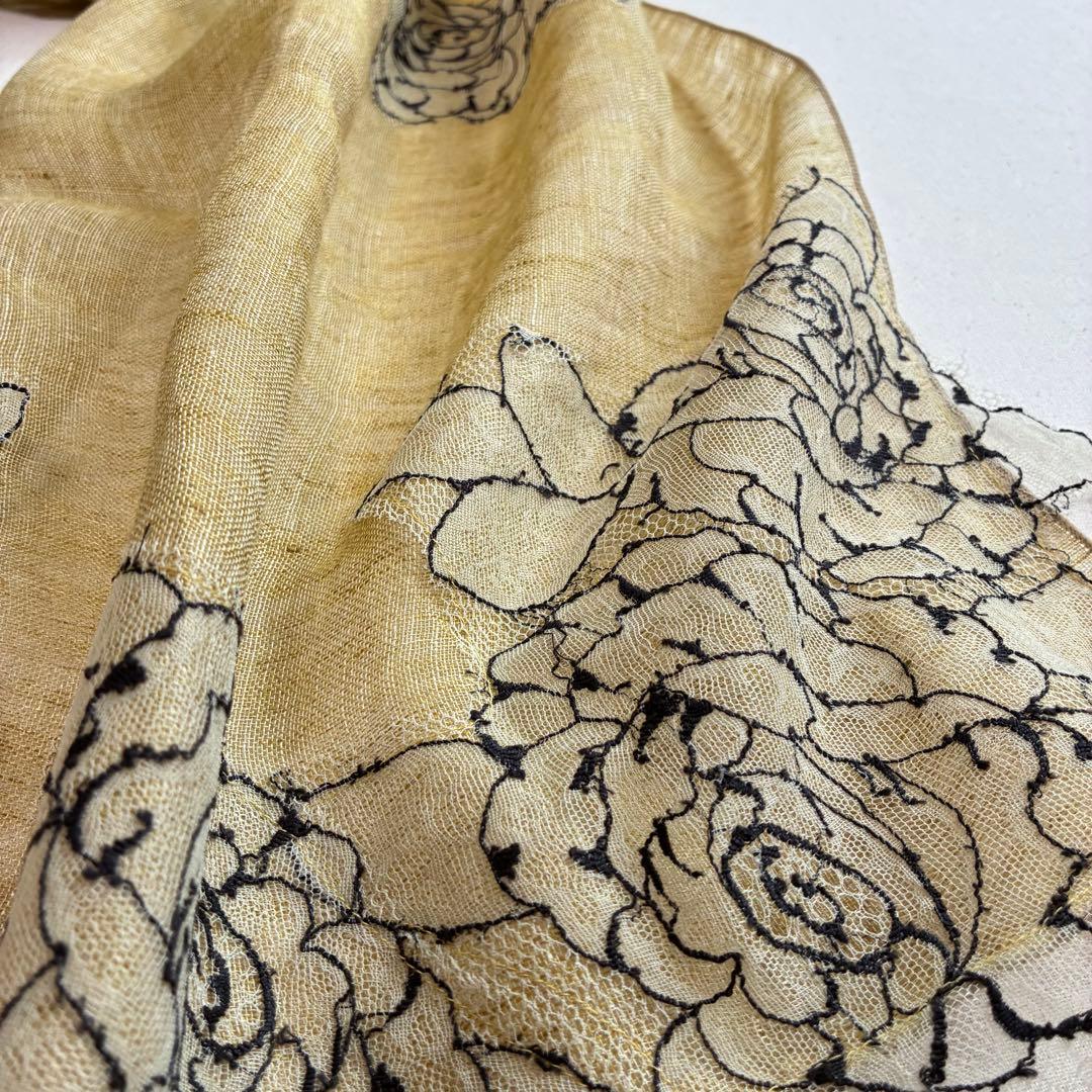1-18.美品 Fil D'araignee リネンストール　フラワーレース