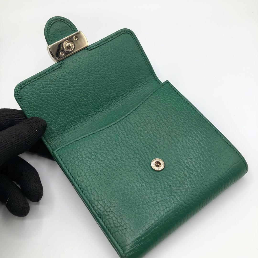 グッチ インターロッキングG グリーン 二つ折り財布 レザー