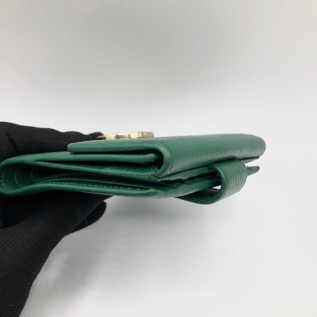 グッチ インターロッキングG グリーン 二つ折り財布 レザー