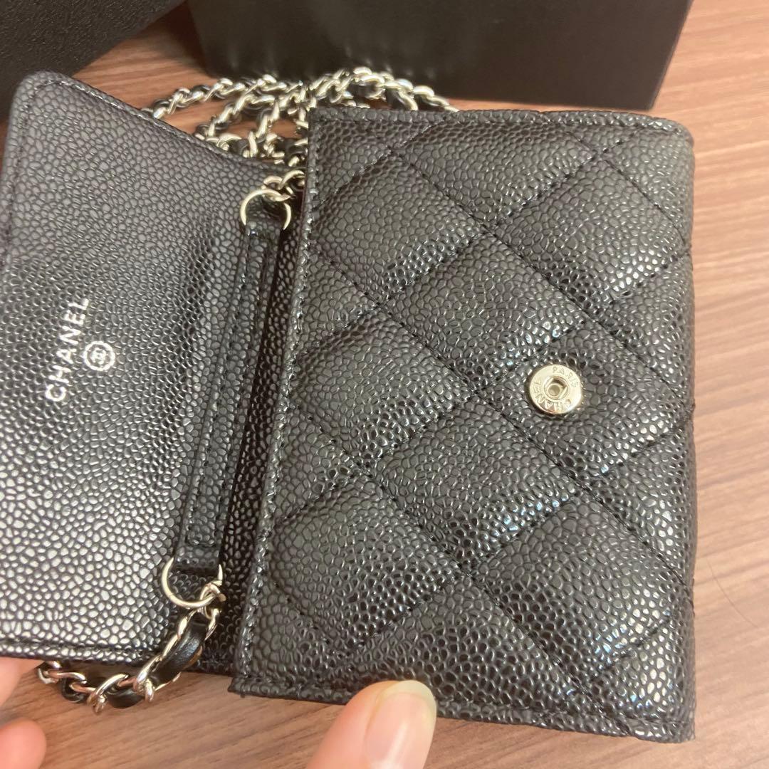 CHANEL シャネル マトラッセ チェーン付き 三つ折り財布 ブラック