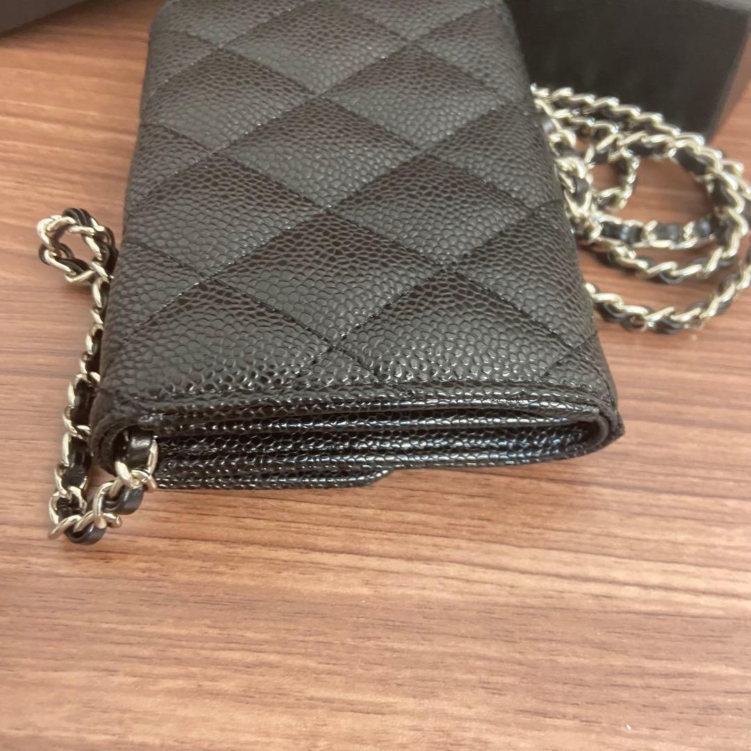CHANEL シャネル マトラッセ チェーン付き 三つ折り財布 ブラック