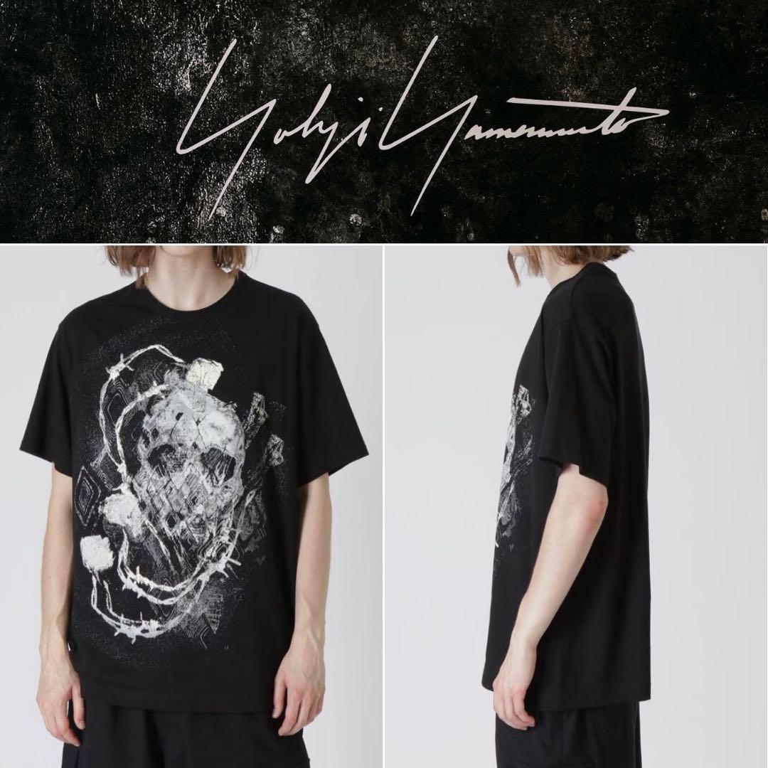 YohjiYamamoto 23ss スカルローズTシャツ 髑髏&薔薇&有刺鉄線