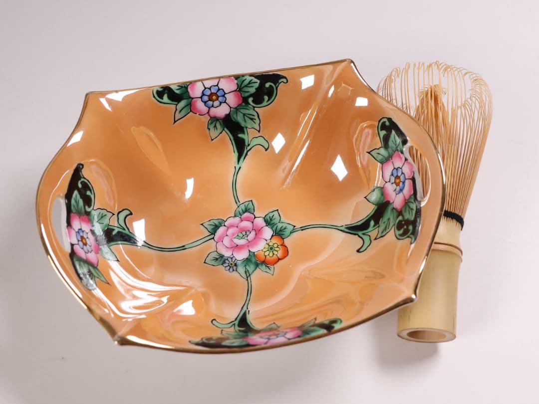 【CM295】オールドノリタケ 草花 ラスター彩 皿 小鉢 耳付 日本 陶磁器