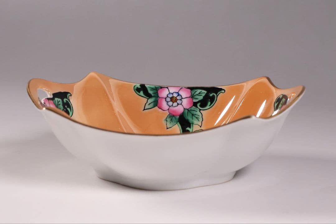 【CM295】オールドノリタケ 草花 ラスター彩 皿 小鉢 耳付 日本 陶磁器