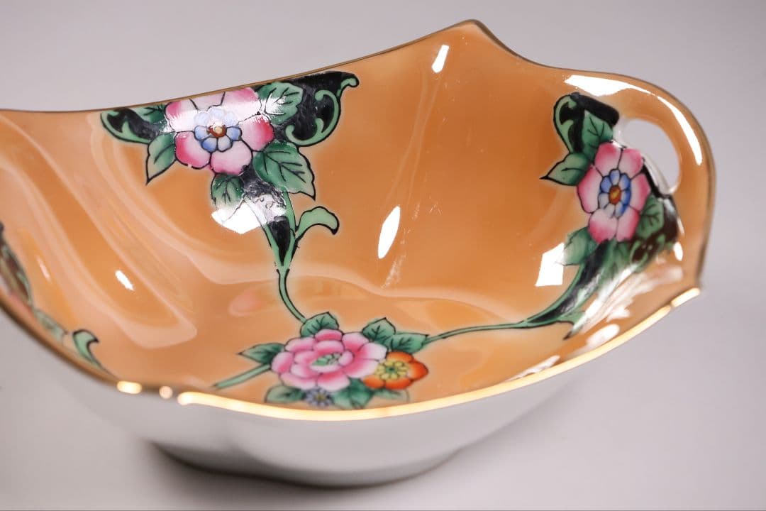 【CM295】オールドノリタケ 草花 ラスター彩 皿 小鉢 耳付 日本 陶磁器