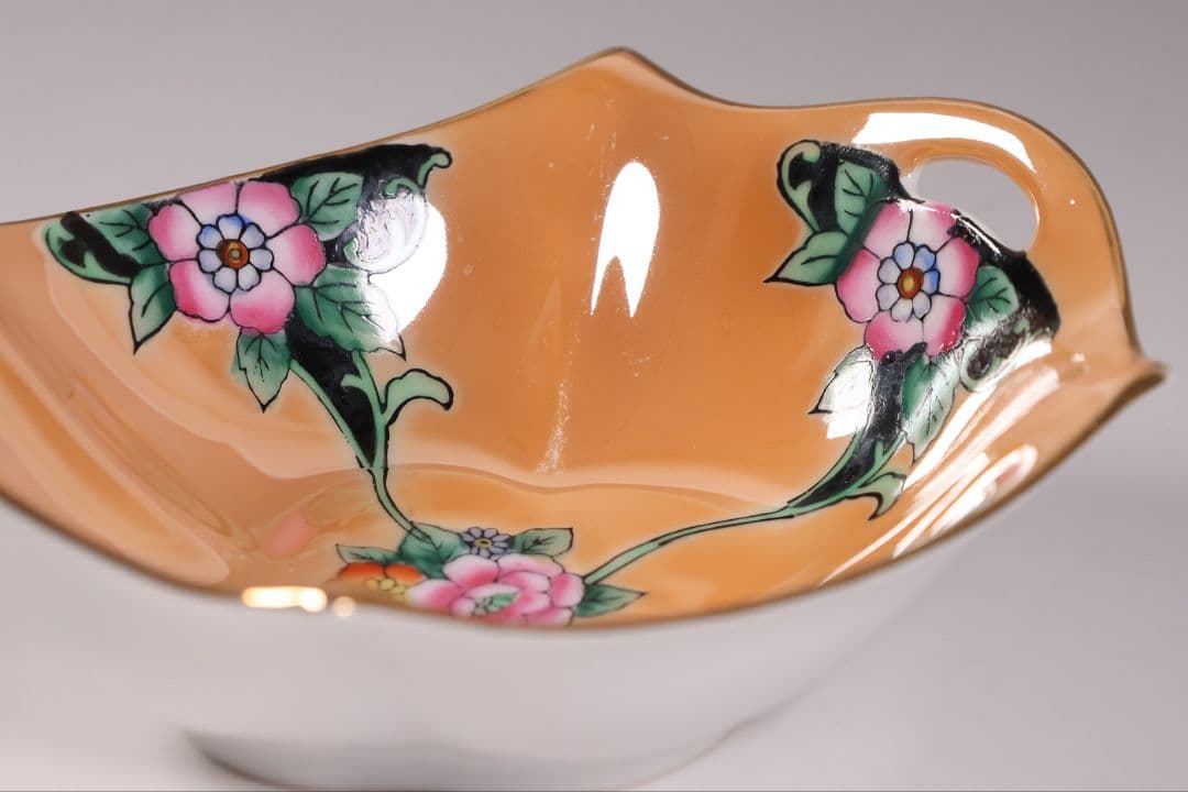 【CM295】オールドノリタケ 草花 ラスター彩 皿 小鉢 耳付 日本 陶磁器