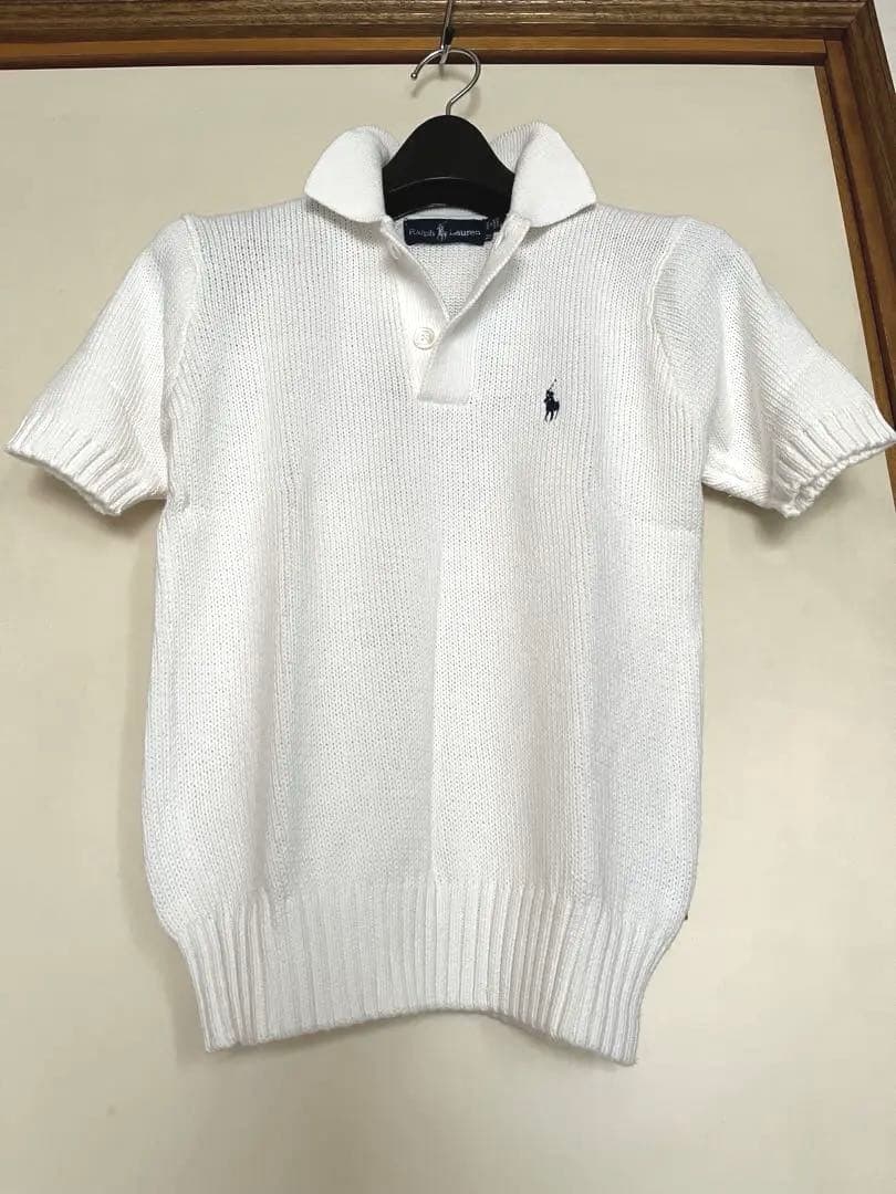 【美品】ラルフ・ローレン　定番人気ポロニット　サマーニット　白　半袖　ポロシャツ