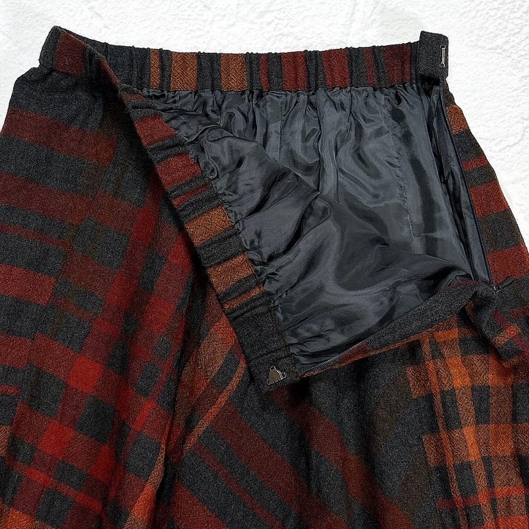 ✨美品✨慈雨　立体切替　コクーン　ロングスカート　マキシ丈　チェック柄　日本製