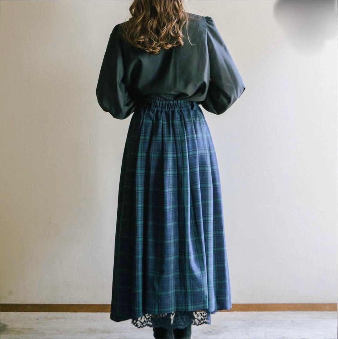Ruimeme ネイビーチェック スカート Armelle tuck skirt