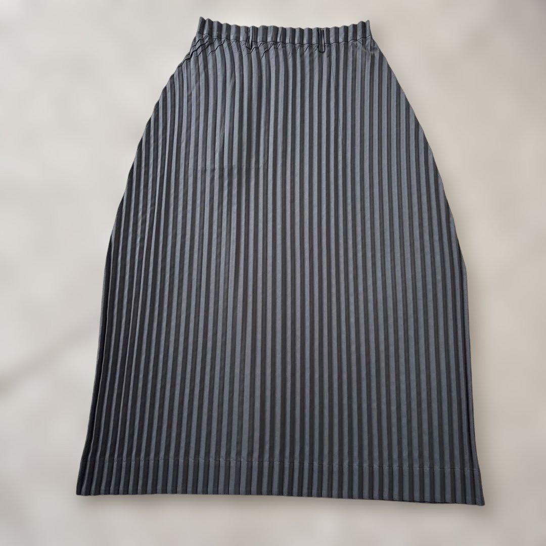 【バルーン型】美品　イッセイミヤケ　プリーツロングスカートM ダークグレー