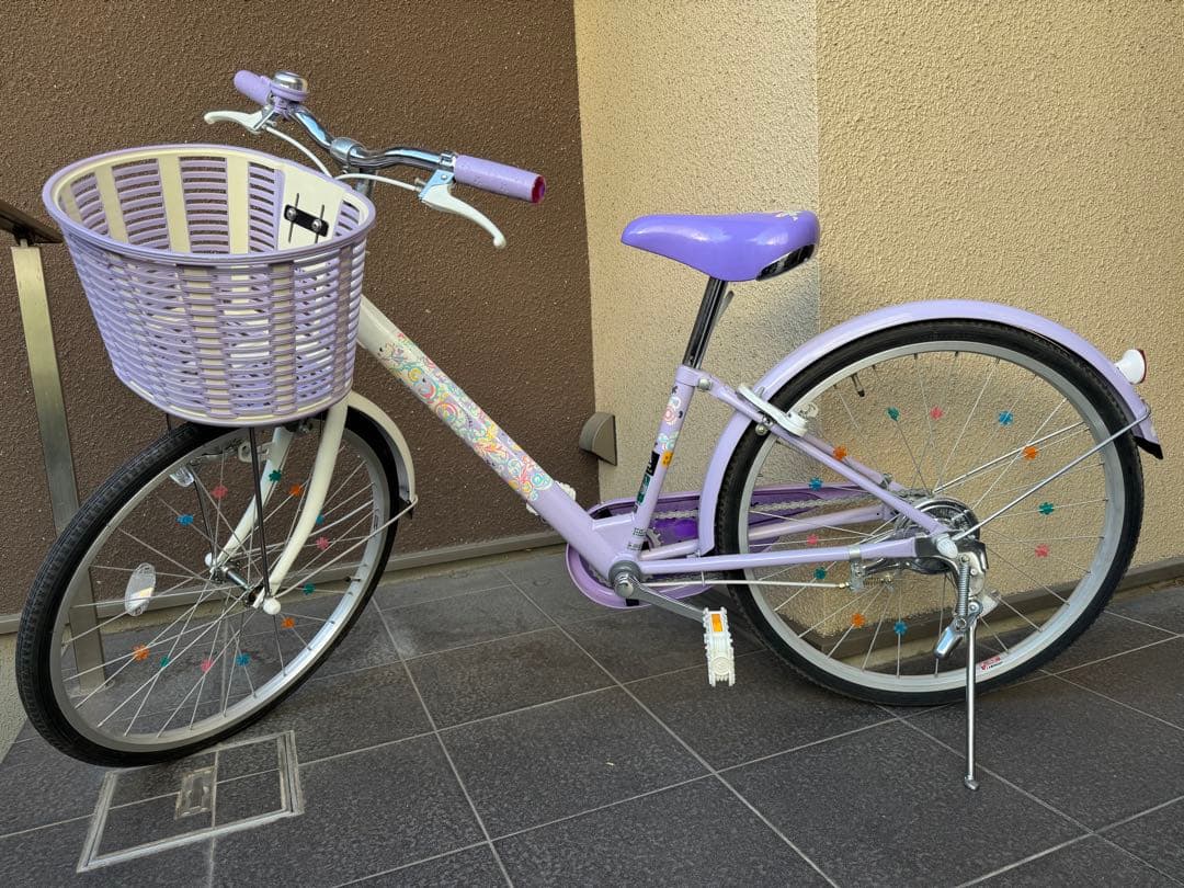 【直接渡し限定】子供用自転車 紫色 前バスケット付き