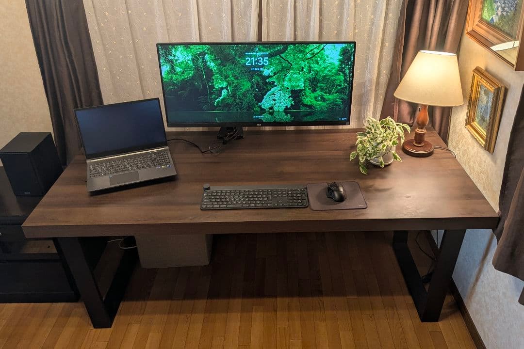 【大阪引取】180cm PCデスク ウォールナット ワークデスク