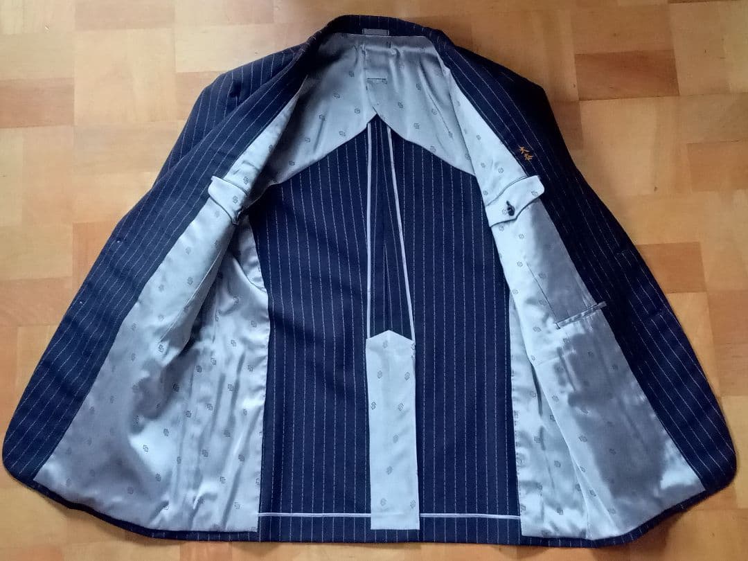 オーダーメイド スーツ スリーピース ダークブラウン ストライプ柄 L XL