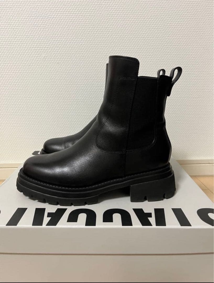 【美品】STACCATO スタッカート 黒レザー サイドゴアブーツ 厚底24cm
