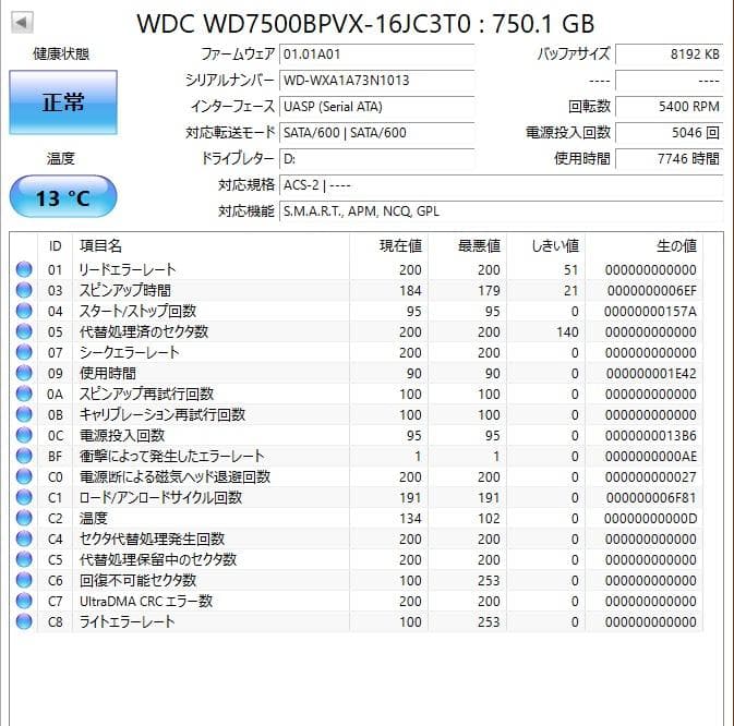 ✦動作正常✦2.5インチHDD 750GB×4 計3TB WD750 3737