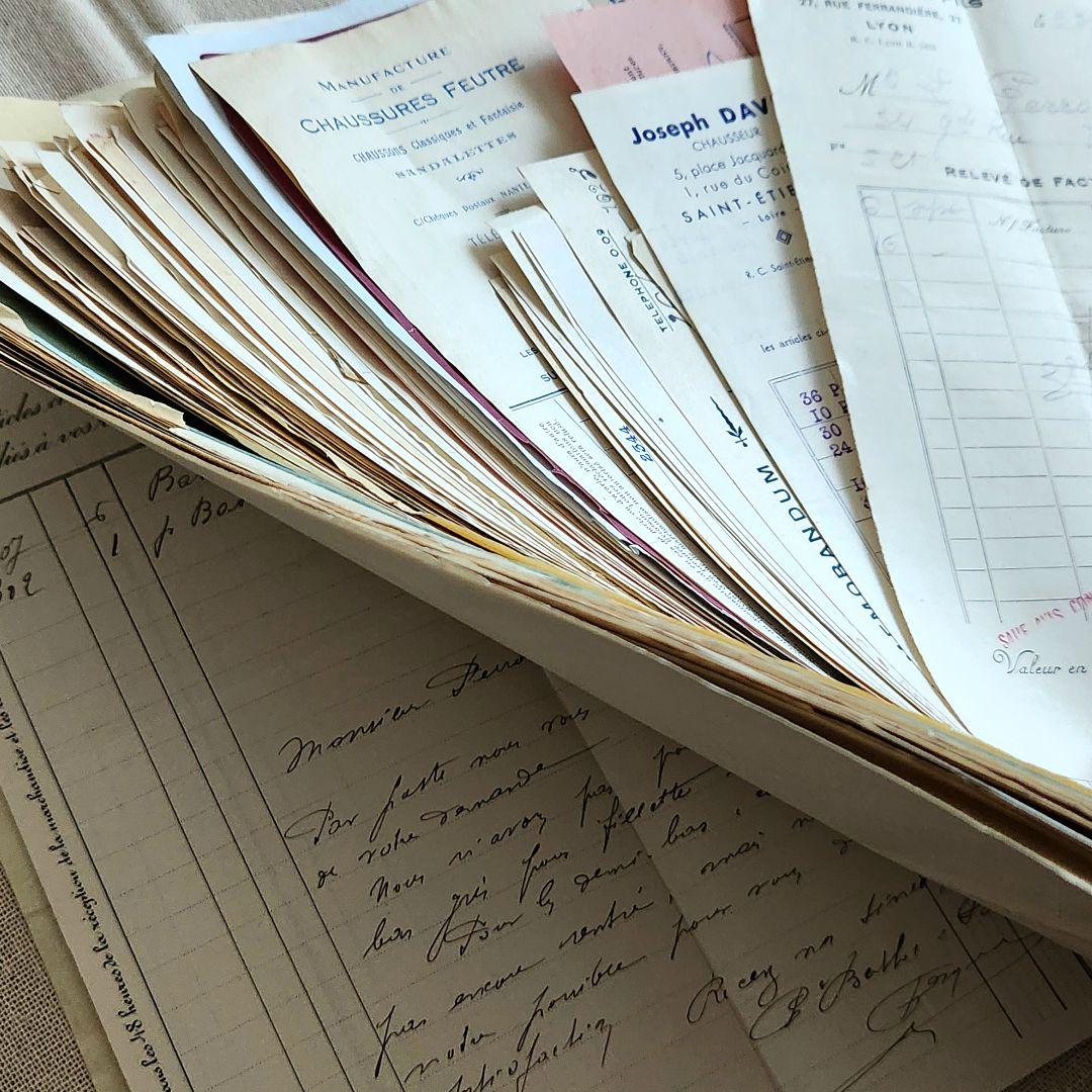 ヴィンテージ紙もの＊蚤の市＊1900年初頭～フランスの領収書など書類100枚②