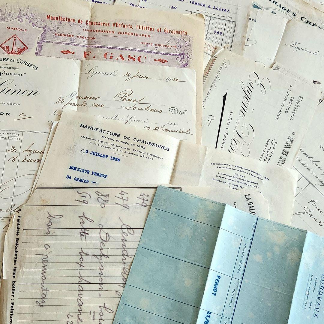 ヴィンテージ紙もの＊蚤の市＊1900年初頭～フランスの領収書など書類100枚②