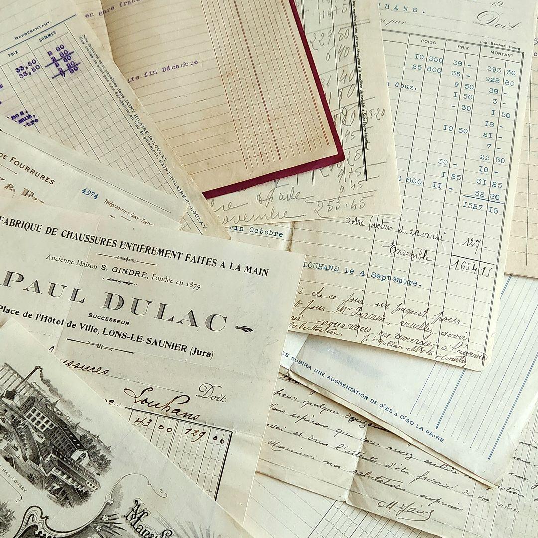 ヴィンテージ紙もの＊蚤の市＊1900年初頭～フランスの領収書など書類100枚②