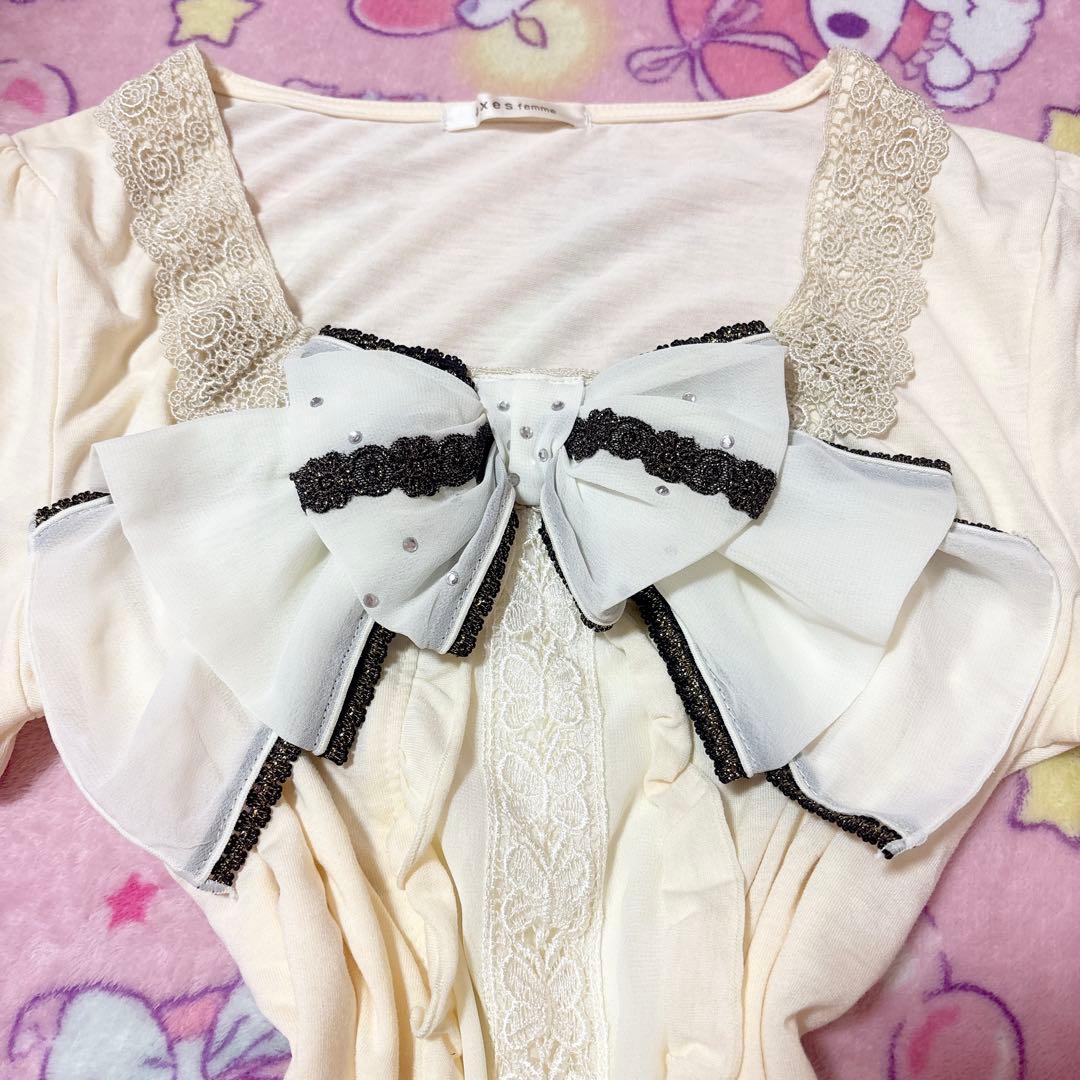 axes♡ビッグリボンTシャツ♡ビジューレースフリル姫ギャル♡