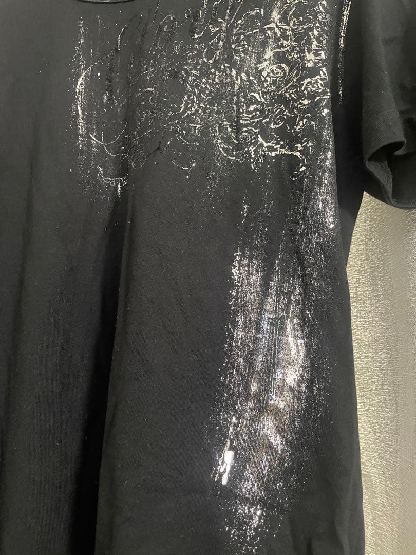 トルネードマートシルバー箔グラフィックプリント 半袖Tシャツ 黒 L