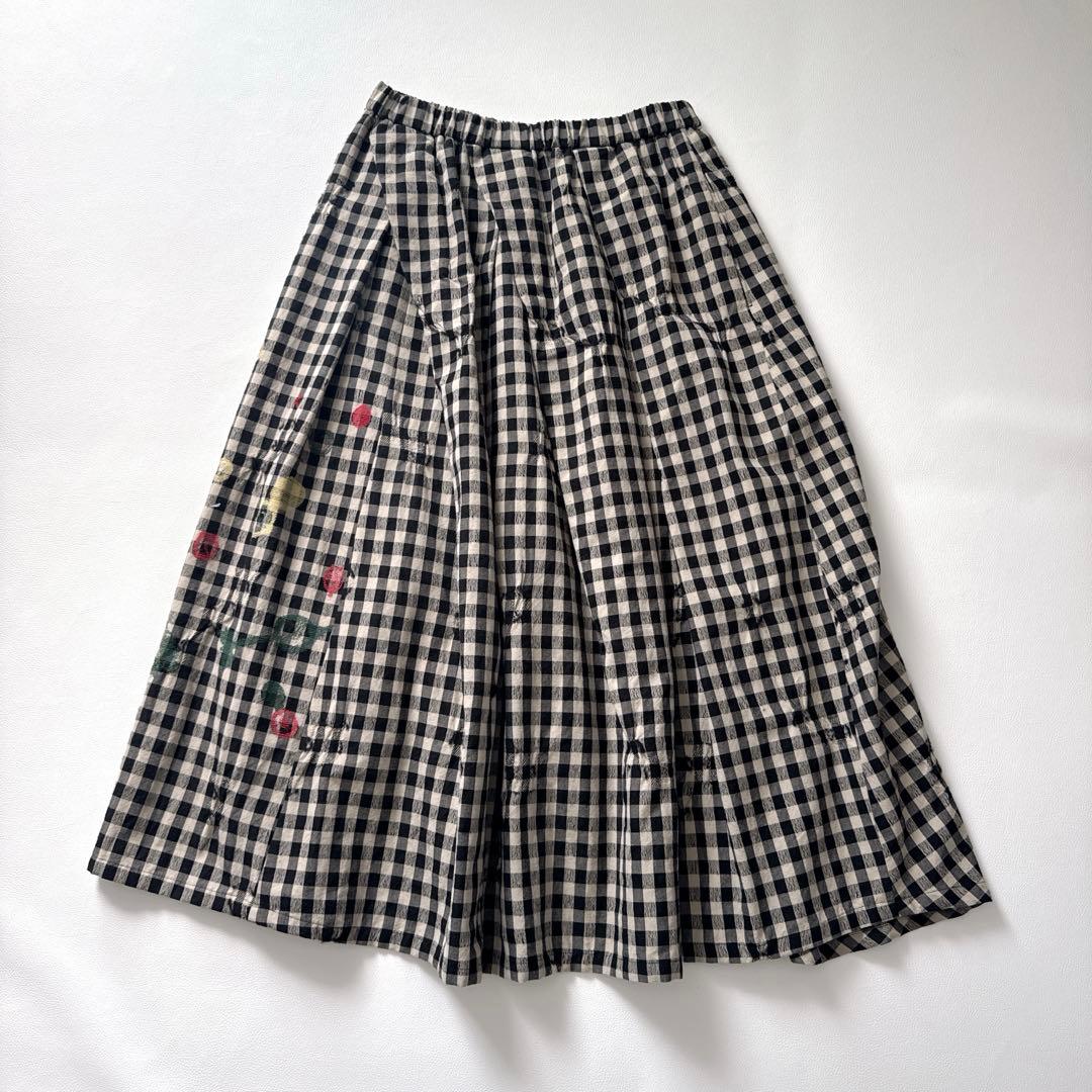 【美品】慈雨　センソユニコ　ロングスカートL　変形バルーン　創作柄　チェック柄