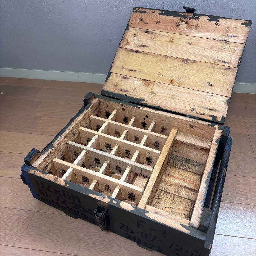 ミリタリー　アンモボックス 弾薬箱 木箱　オリーブ　AMMBO BOX