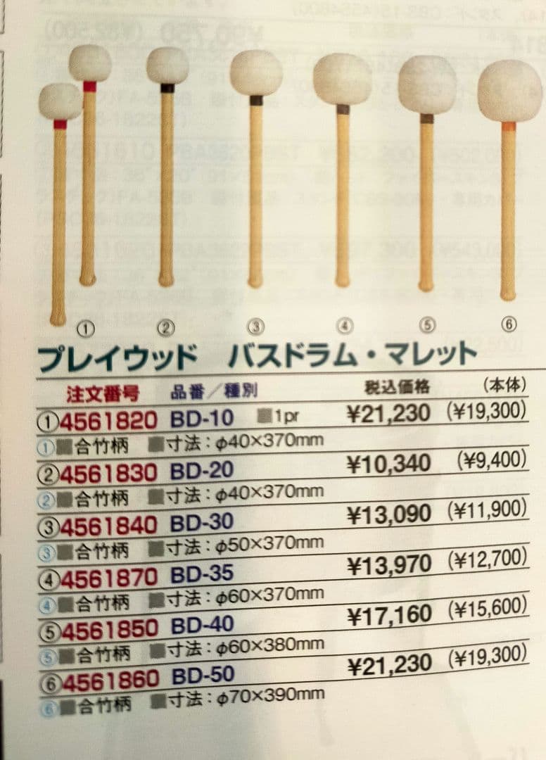✨️プレイウッド　バスドラム・マレット　H・レンベンスモデル　BD-10✨️