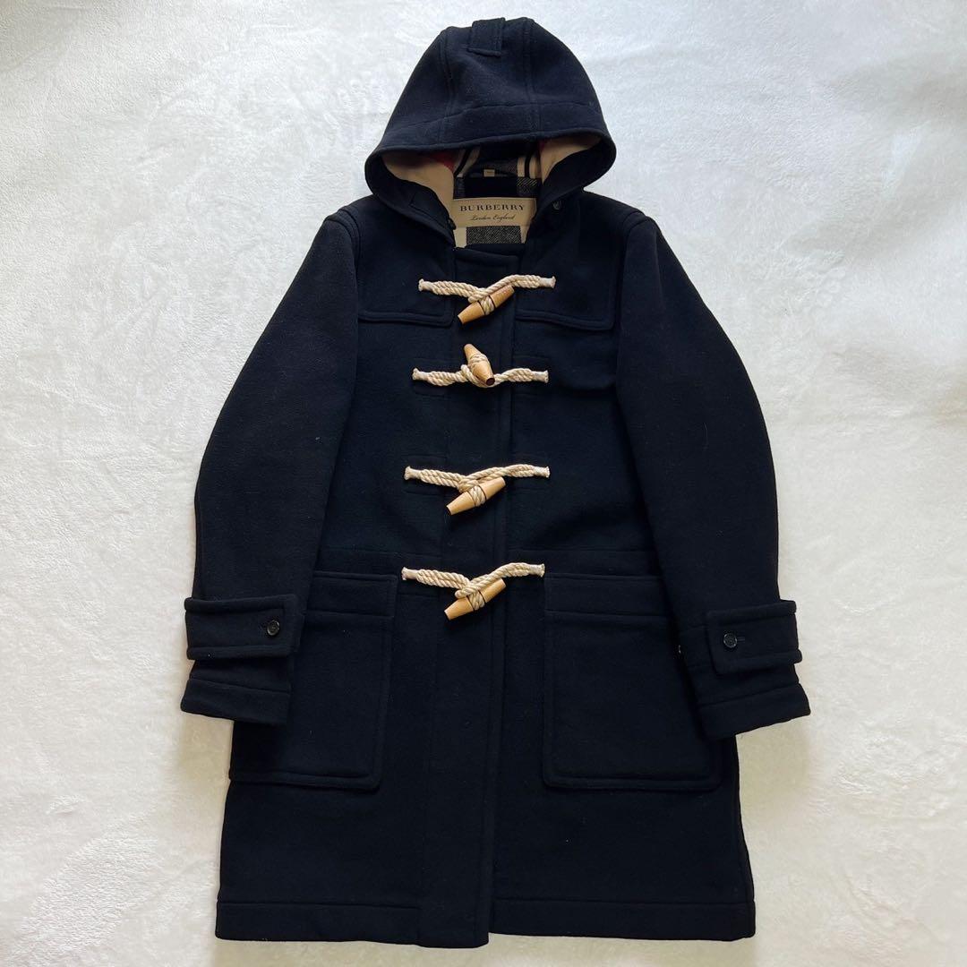美品 バーバリー ダッフルコート 現行タグ メガチェック ウール　46 ブラック