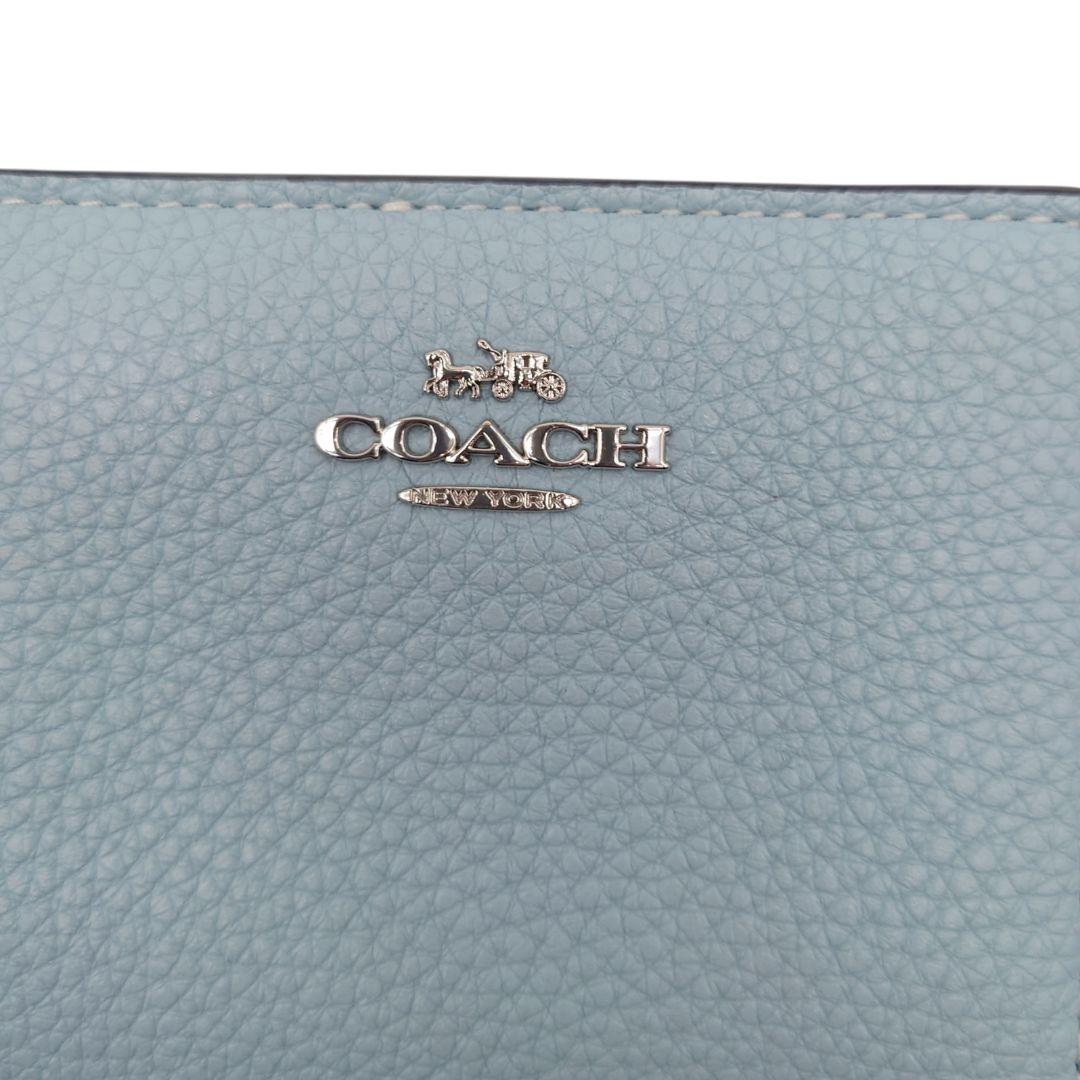 【極美品】COACH 二つ折り財布 　シルバー　水色　コンパクト　ウォレット