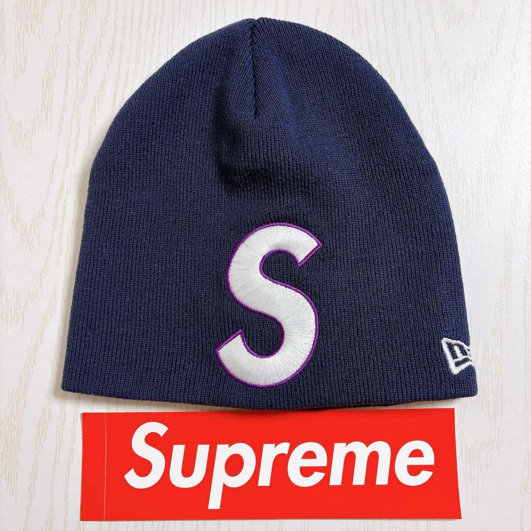 Supreme NEW ERA ニット帽　ビーニー　Sロゴ ネイビー　紺