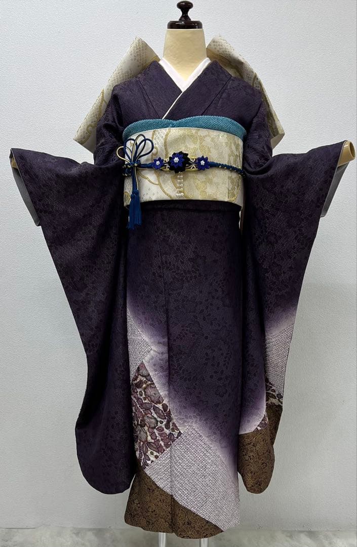 振り袖　フルセット　長襦袢付　辻ヶ花　金彩加工　金通し　絞り柄　長尺袋帯　829