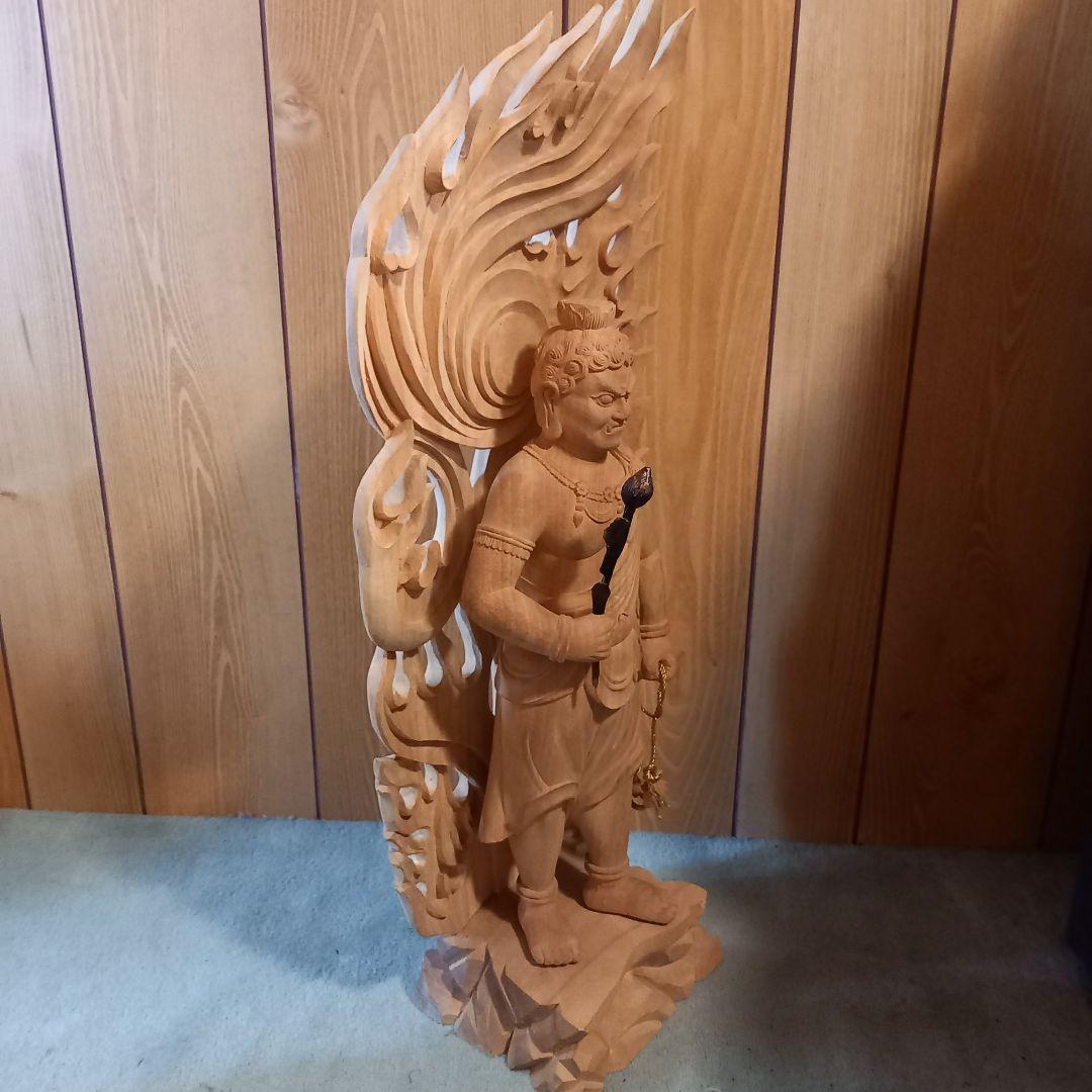 不動明王立像　木製彫刻 神像 全長約65cm