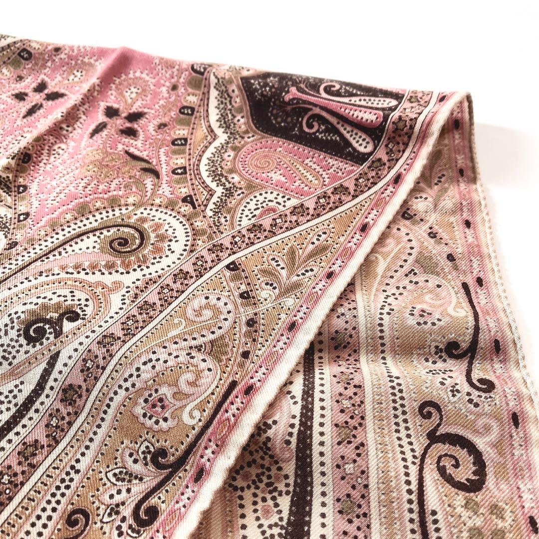 ETRO エトロ　ストール　ペイズリー柄　カシミール柄　ピンク　ベージュ　茶系