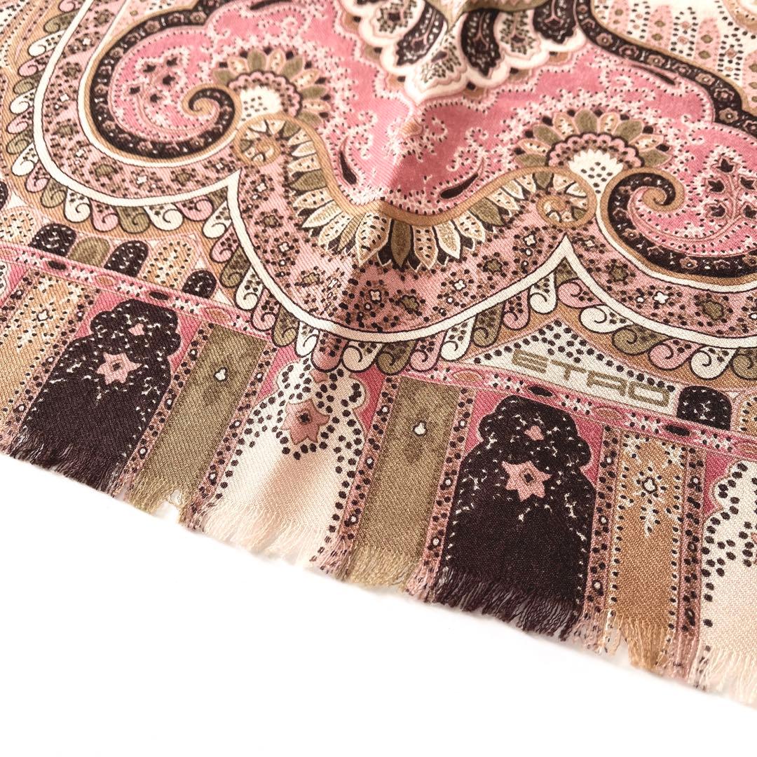 ETRO エトロ　ストール　ペイズリー柄　カシミール柄　ピンク　ベージュ　茶系
