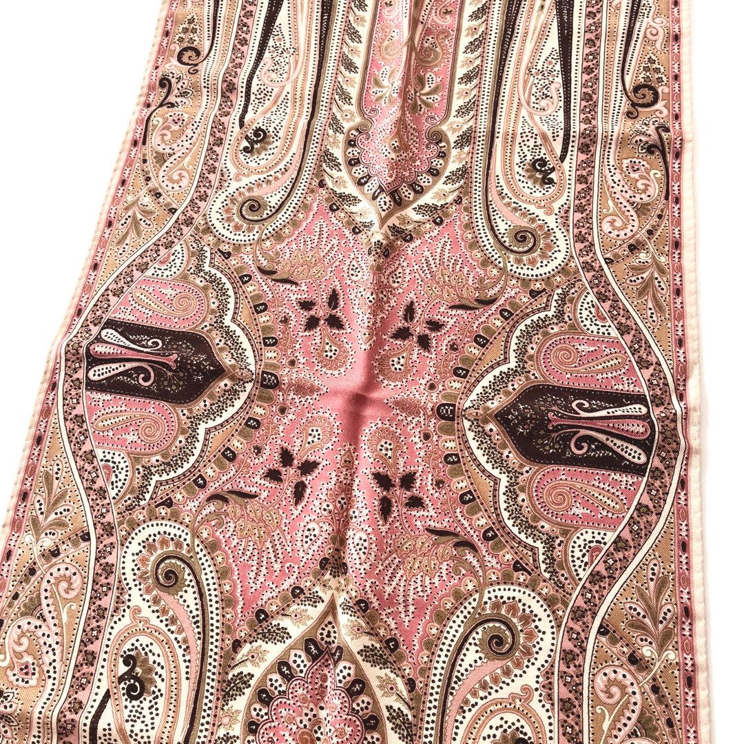 ETRO エトロ　ストール　ペイズリー柄　カシミール柄　ピンク　ベージュ　茶系